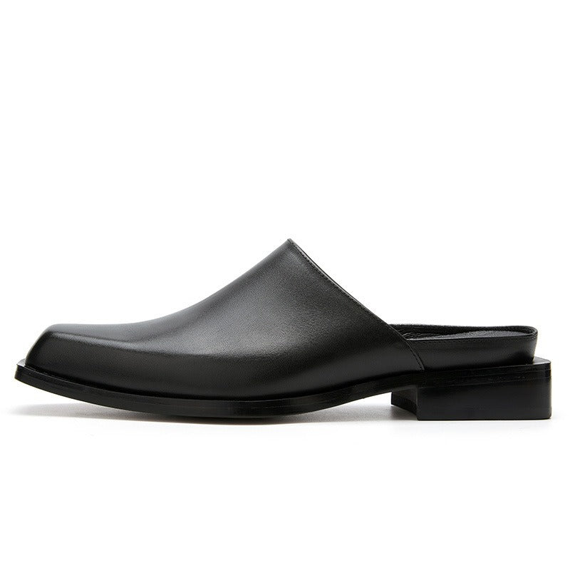cowhide slippers with a stylish hollow back without a heel hollowed out leather slippers