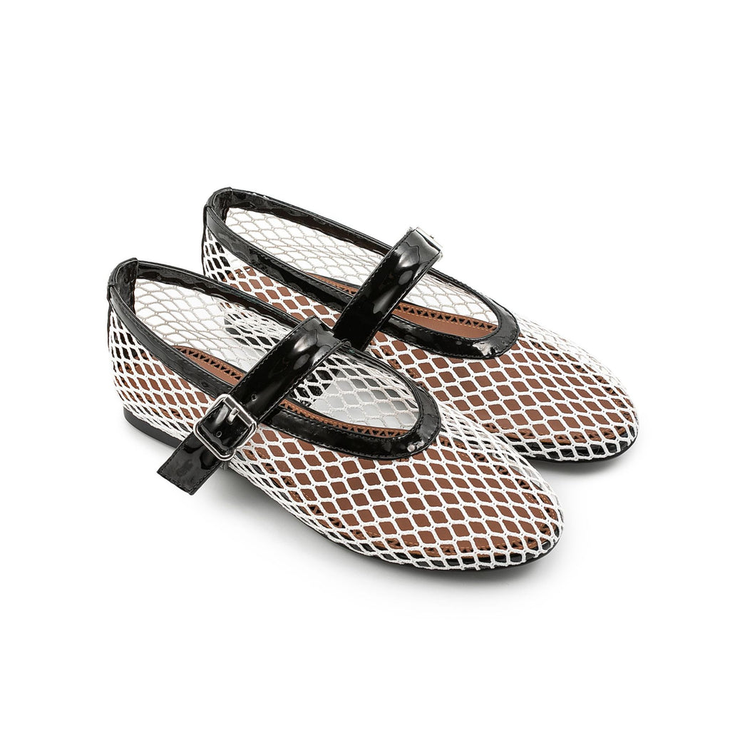 British Style Mary Jane Shoes For Women Fashion Patchwork Mesh Flat Ballet Shoes Buckle Strap Comfortable Summer Casual Shoes