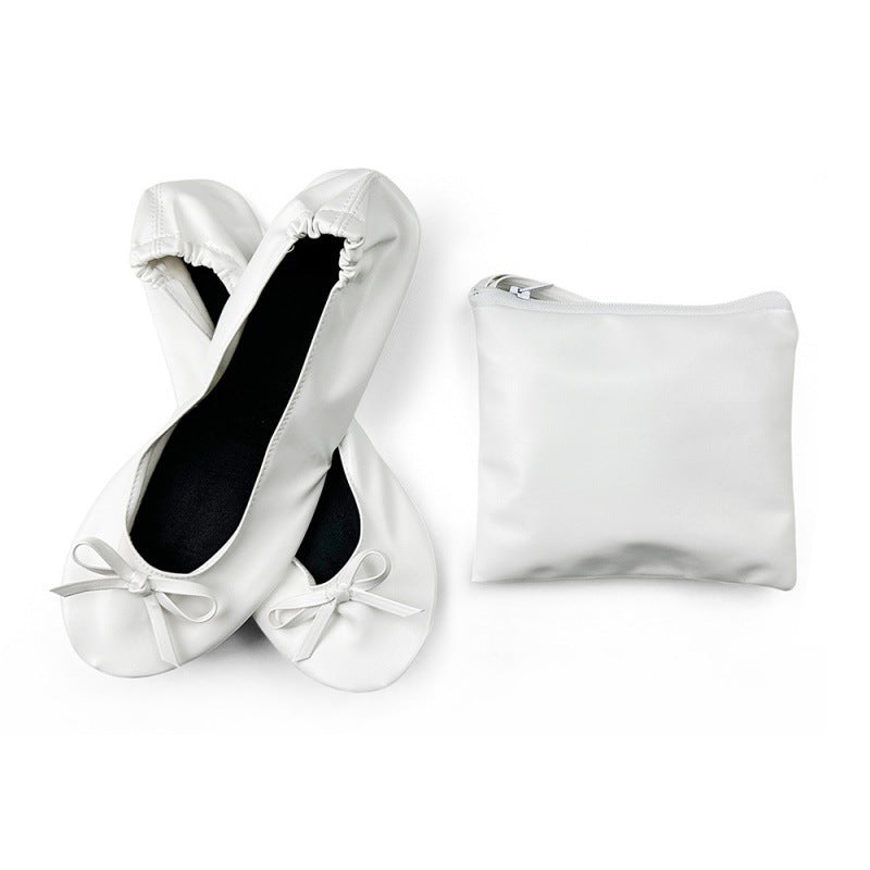 Foldable Indoor Ballet Shoes Wedding Dance Shoes No-Tie Flat Slippers for Women