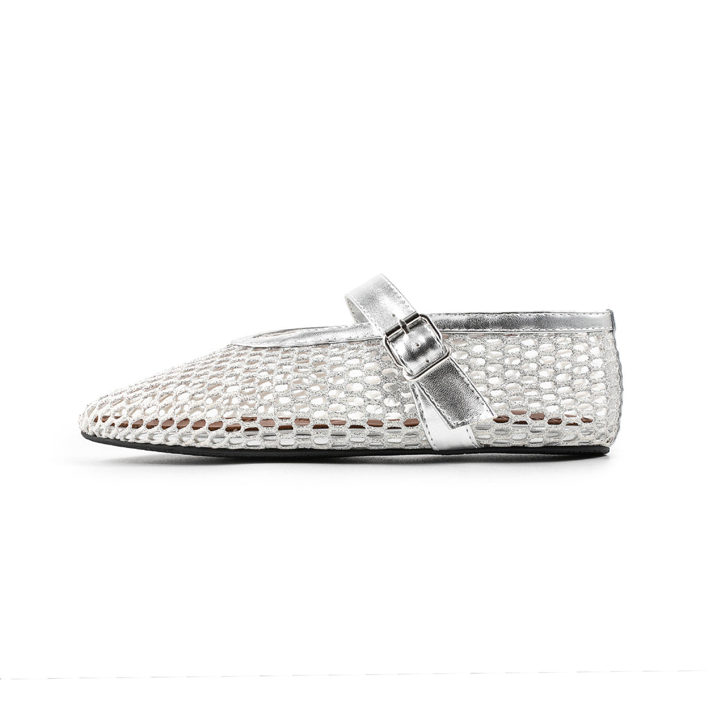 British Style Mary Jane Shoes For Women Fashion Patchwork Mesh Flat Ballet Shoes Buckle Strap Comfortable Summer Casual Shoes