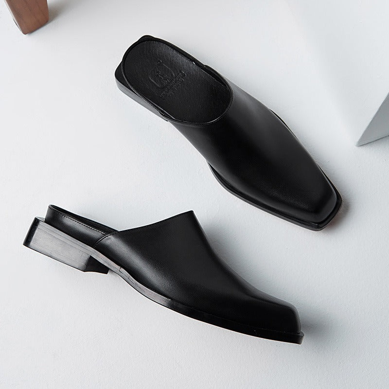 cowhide slippers with a stylish hollow back without a heel hollowed out leather slippers