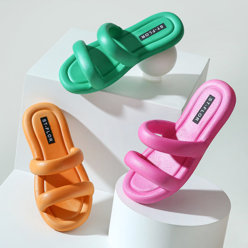 Slippery Slippers Korean Version Casual Fashion Double-Slip Non-Slip Flat Bottom Ladies Soft Bottom Sandals And Slippers For Women's Outer Wear