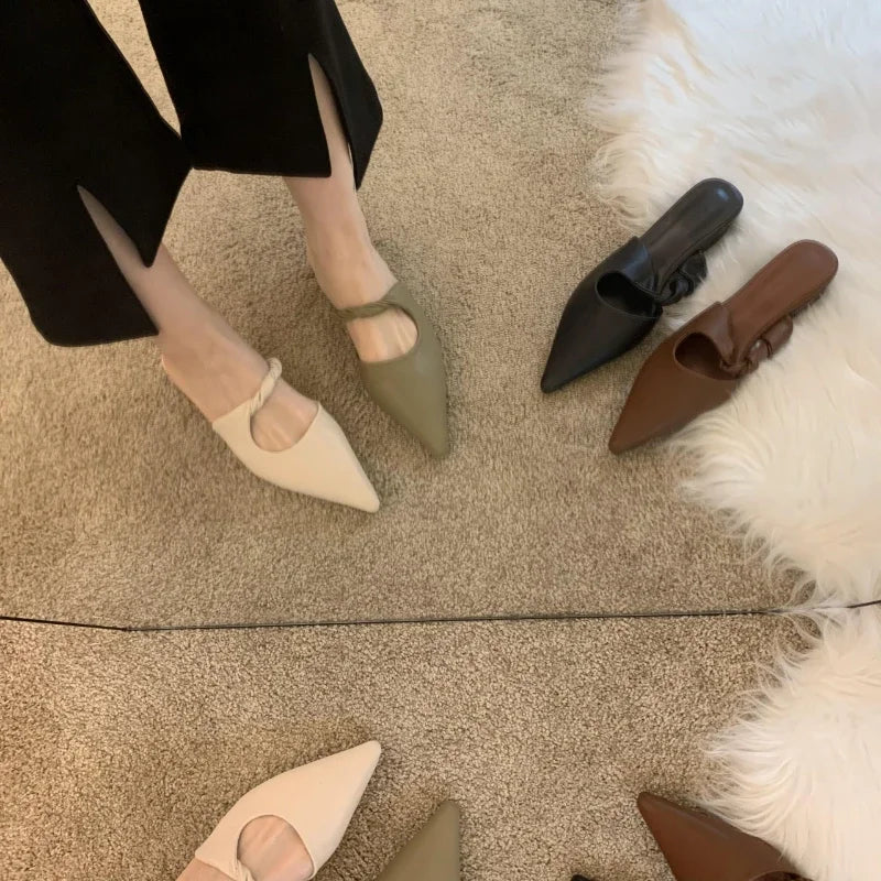 New Spring Women's Slippers Pointed Toe Toe Sandals Slippers Flat Casual  All-match Sexy Solid Color Women's Mules Slides