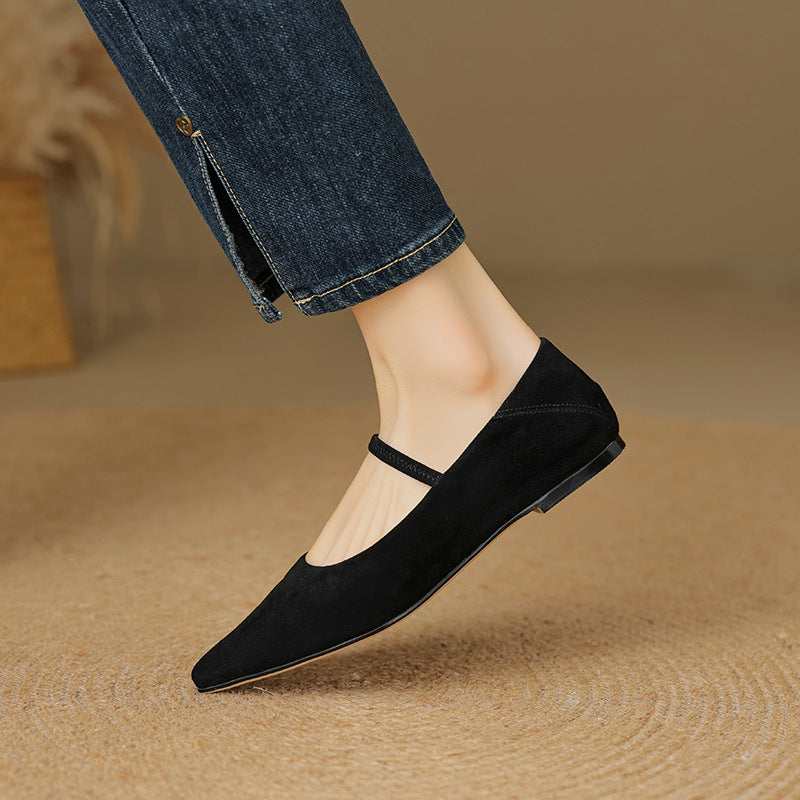 French retro sheepskin low heeled small leather shoes, women's pointed shallow mouth single shoes, plus size grandma shoes, boat shoes