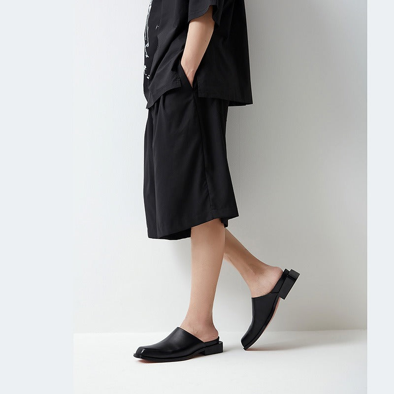 cowhide slippers with a stylish hollow back without a heel hollowed out leather slippers