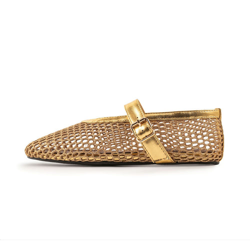 British Style Mary Jane Shoes For Women Fashion Patchwork Mesh Flat Ballet Shoes Buckle Strap Comfortable Summer Casual Shoes