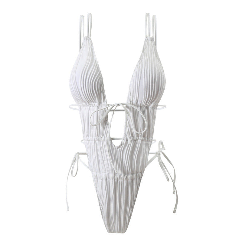 One piece drawstring backless sexy swimsuit