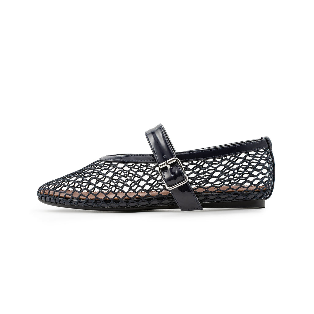British Style Mary Jane Shoes For Women Fashion Patchwork Mesh Flat Ballet Shoes Buckle Strap Comfortable Summer Casual Shoes